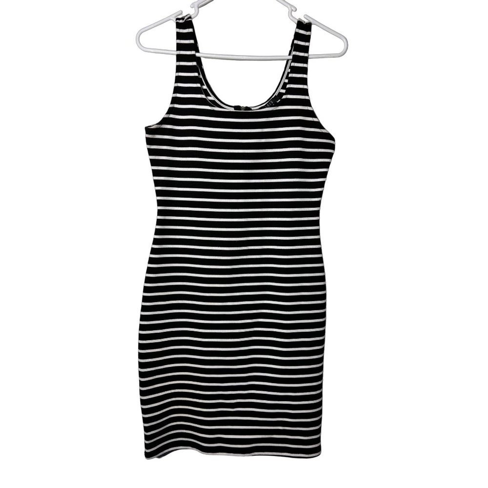 IRIS black and white fitted dress with zipper back Striped Bodycon Dress Large
